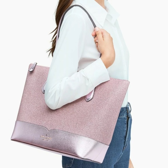 KATE SPADE NEW YORK LOLA GLITTER TOTE ROSE PINK - Picture 5 of 12